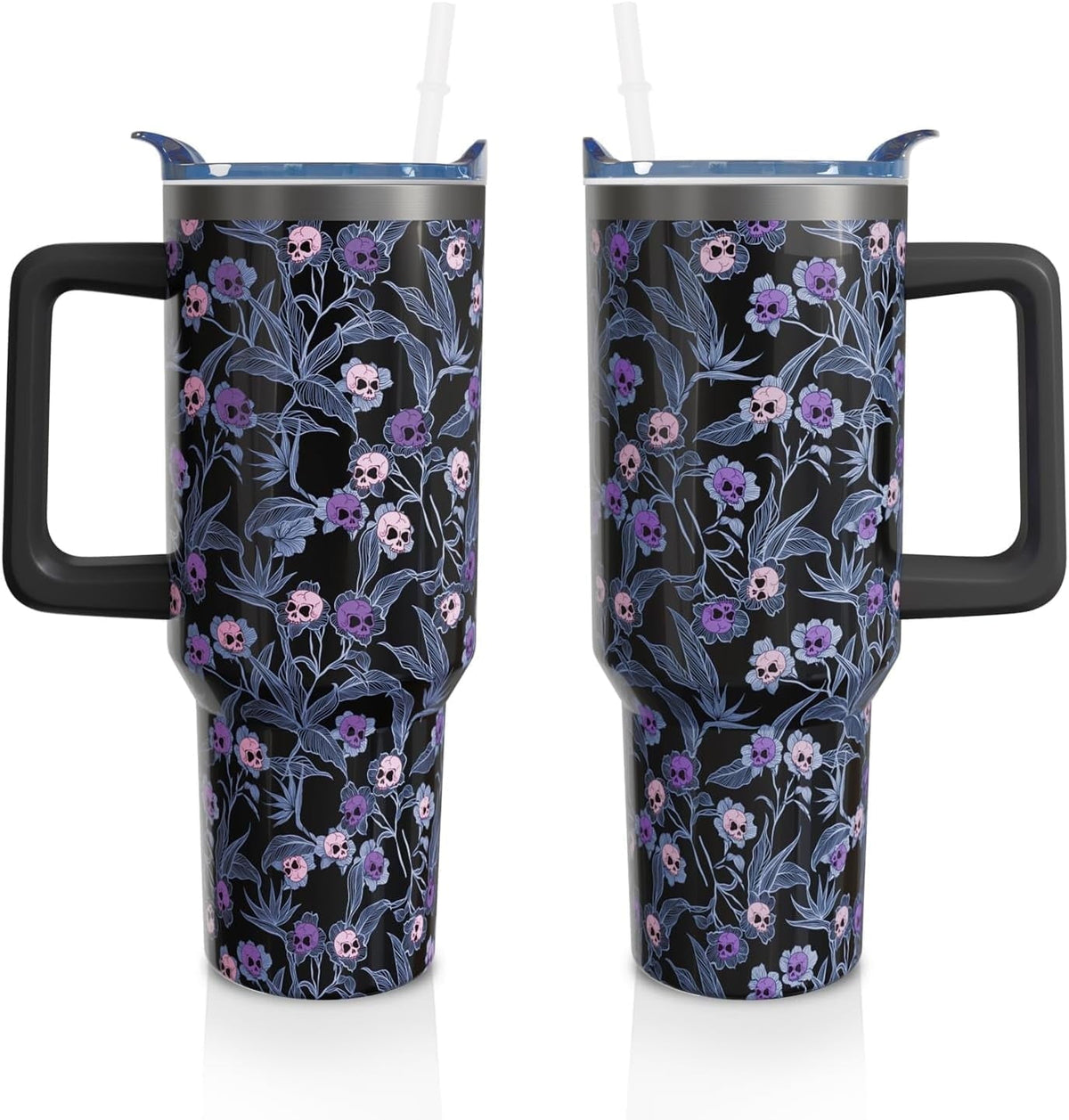 40 Oz Tumbler with Handle and Straw, Cute Stainless Steel Double