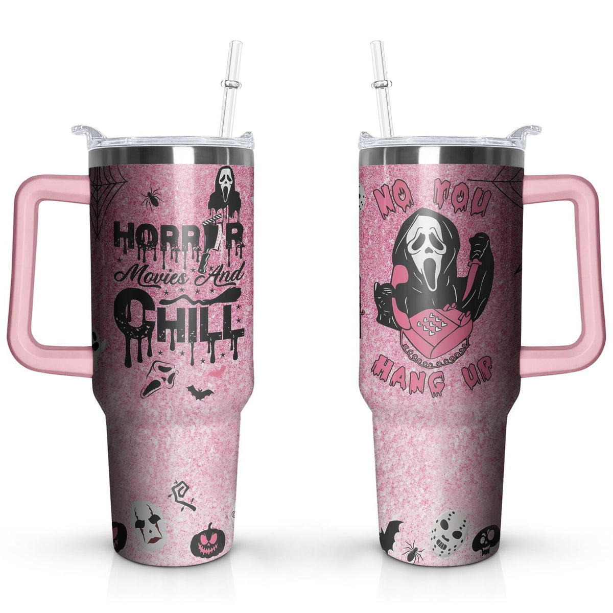 40 Oz Halloween Tumbler with Handle, Lid and Straw, Halloween Ghostface Cup Horror Spooky Gifts for Women Girls, Halloween Cu
