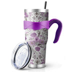 40 Oz Purple Floral Tumbler with Handle and Silicone Straws,Pioneer Double Wall Vacuum Insulated Stainless Steel Travel Mug L