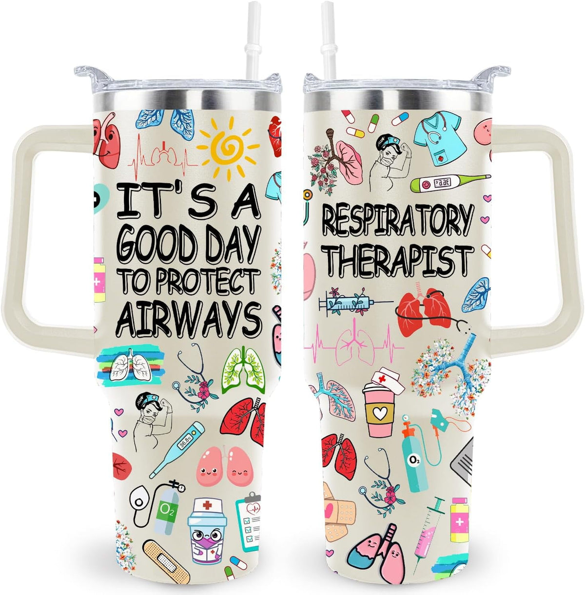 40 Oz Respiratory Therapist Tumbler Cup Respiratory Therapist Gifts Stainless Steel Insulated Travel Coffee Mug with Handle R