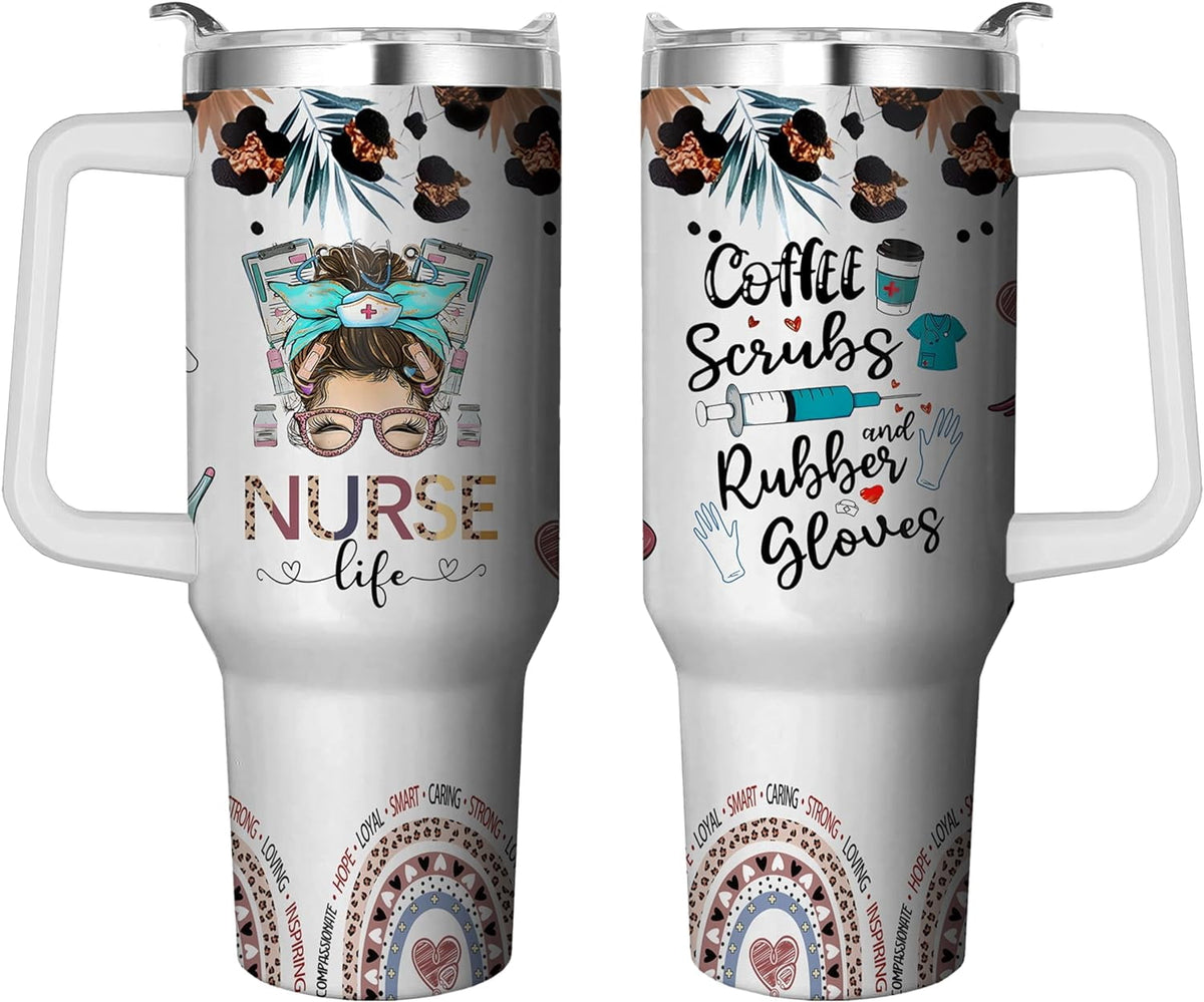 40 Oz Tumbler with Handle and Straw, Double Wall Coffee Travel