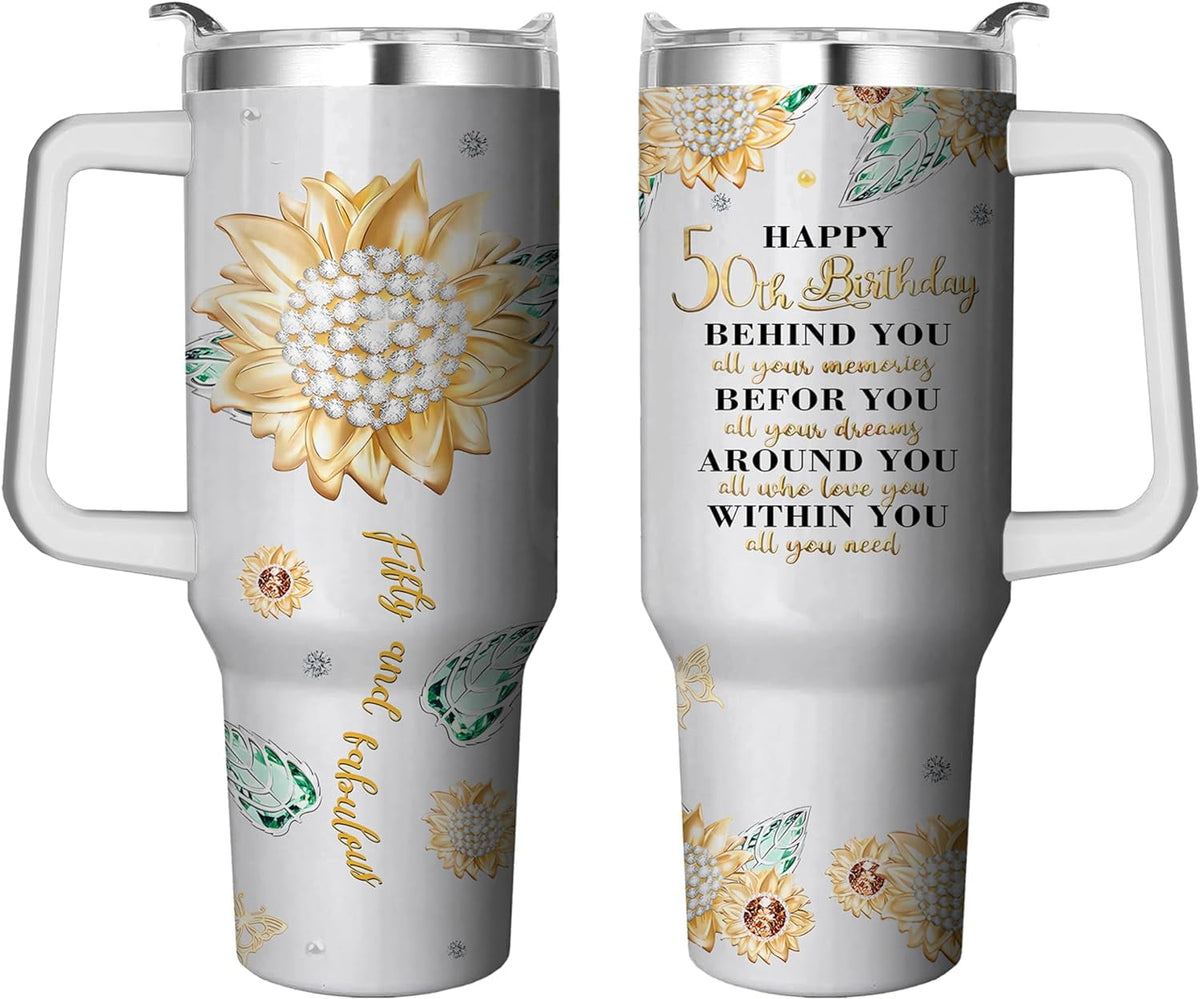 40 Oz Tumbler with Handle and Straw, Double Wall Coffee Travel