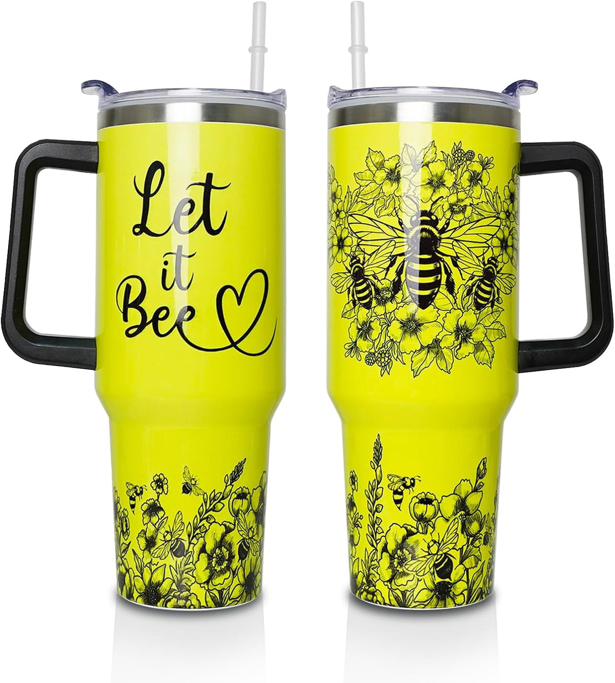 40 oz Tumbler with Handle and Straw Lid, Purple Butterfly Insulated