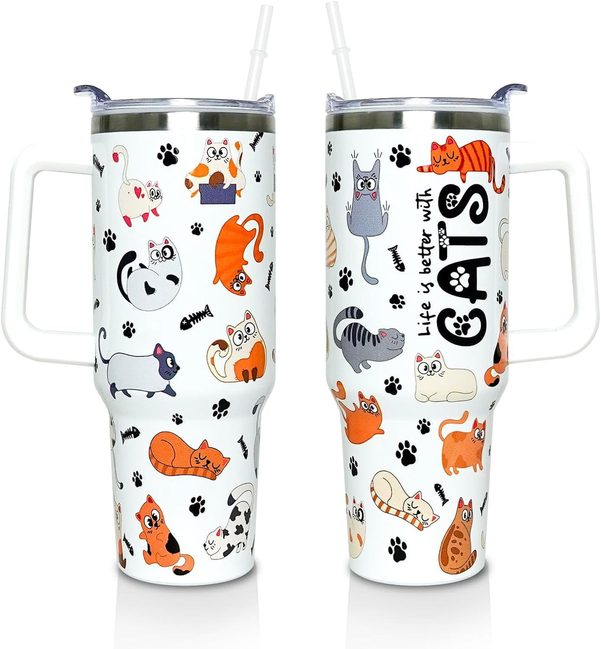40 oz Tumbler with Handle and Straw Lid, Purple Butterfly Insulated