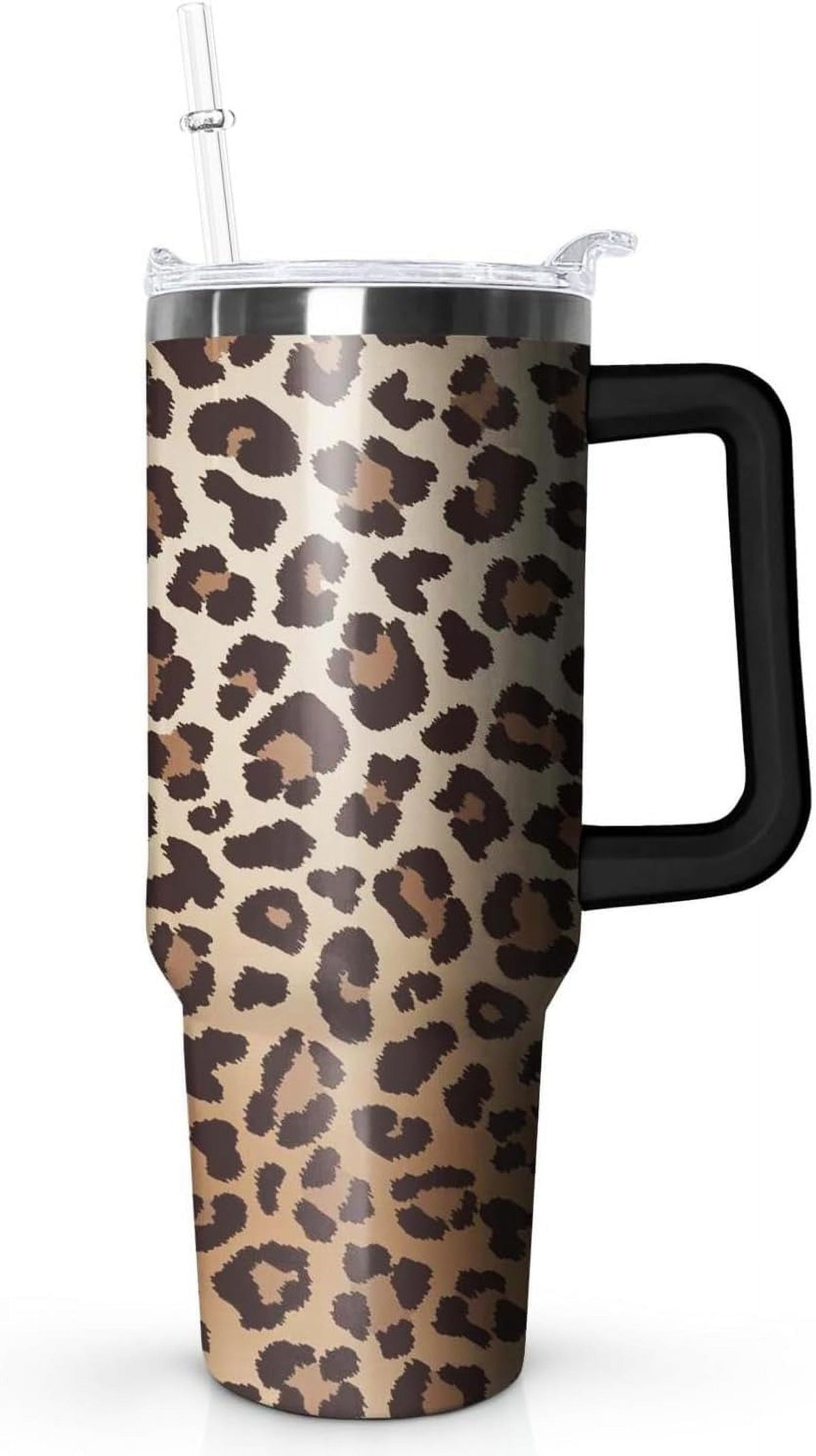 40oz Tumbler with Handle - Leopard Print Stainless Steel Travel Mug, Insulated Water Bottle for Coffee & Drinks - Gift for Wo
