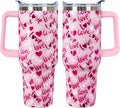 40 Oz Valentines Day Tumbler 3d-Printed Pink Love Tumbler Gifts for Couple Women Men Insulated Travel Cup with Handle Lid and