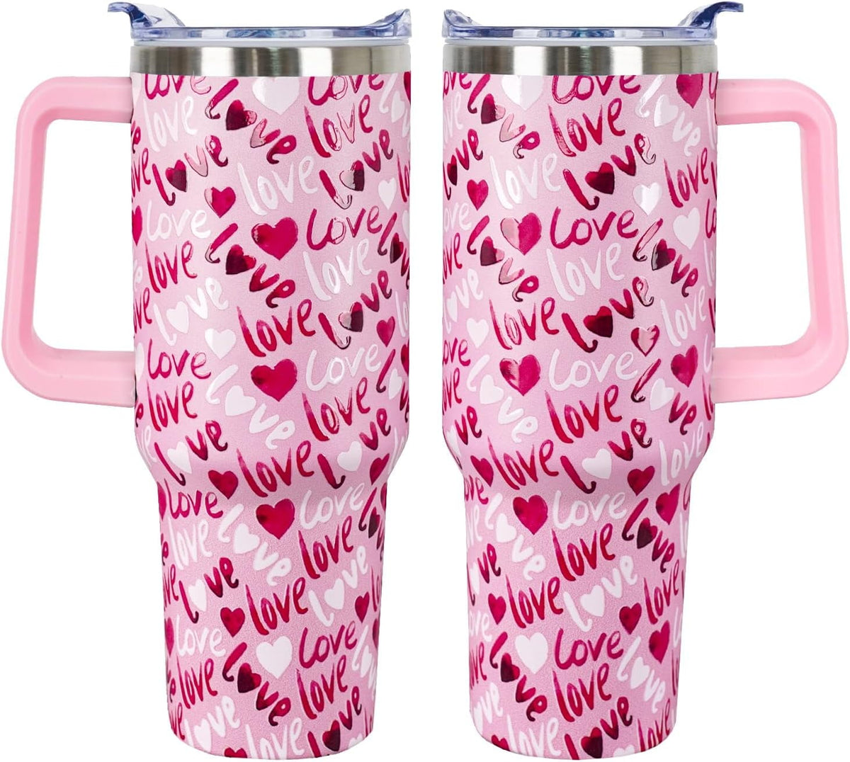 40 Oz Valentines Day Tumbler 3d-Printed Pink Love Tumbler Gifts for Couple Women Men Insulated Travel Cup with Handle Lid and
