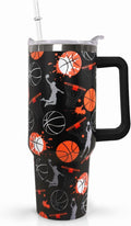 40 oz Basketball Coffee Mug Cup Vacuum Insulated Travel Tumbler with Handle Lid and Straw,Basketball Coach Gifts,Accessories 