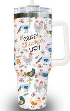 40 oz Chicken Tumbler with Handle and Straw - Chicken Tumbler for Chicken Lovers - Chicken Cup - Chicken Farmer Gifts for Wom