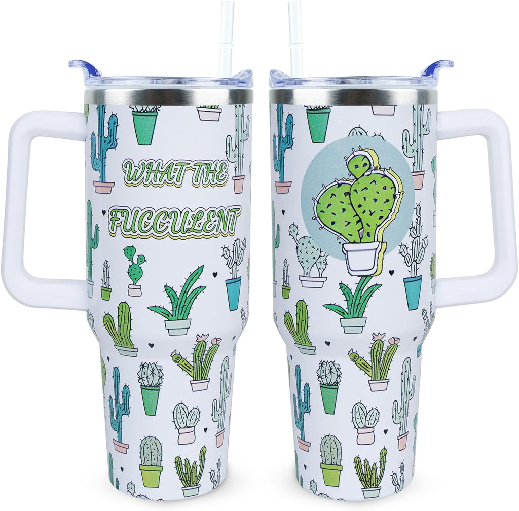 40 oz Cute Strawberry Cow Tumbler with Handle and Straw, Stainless