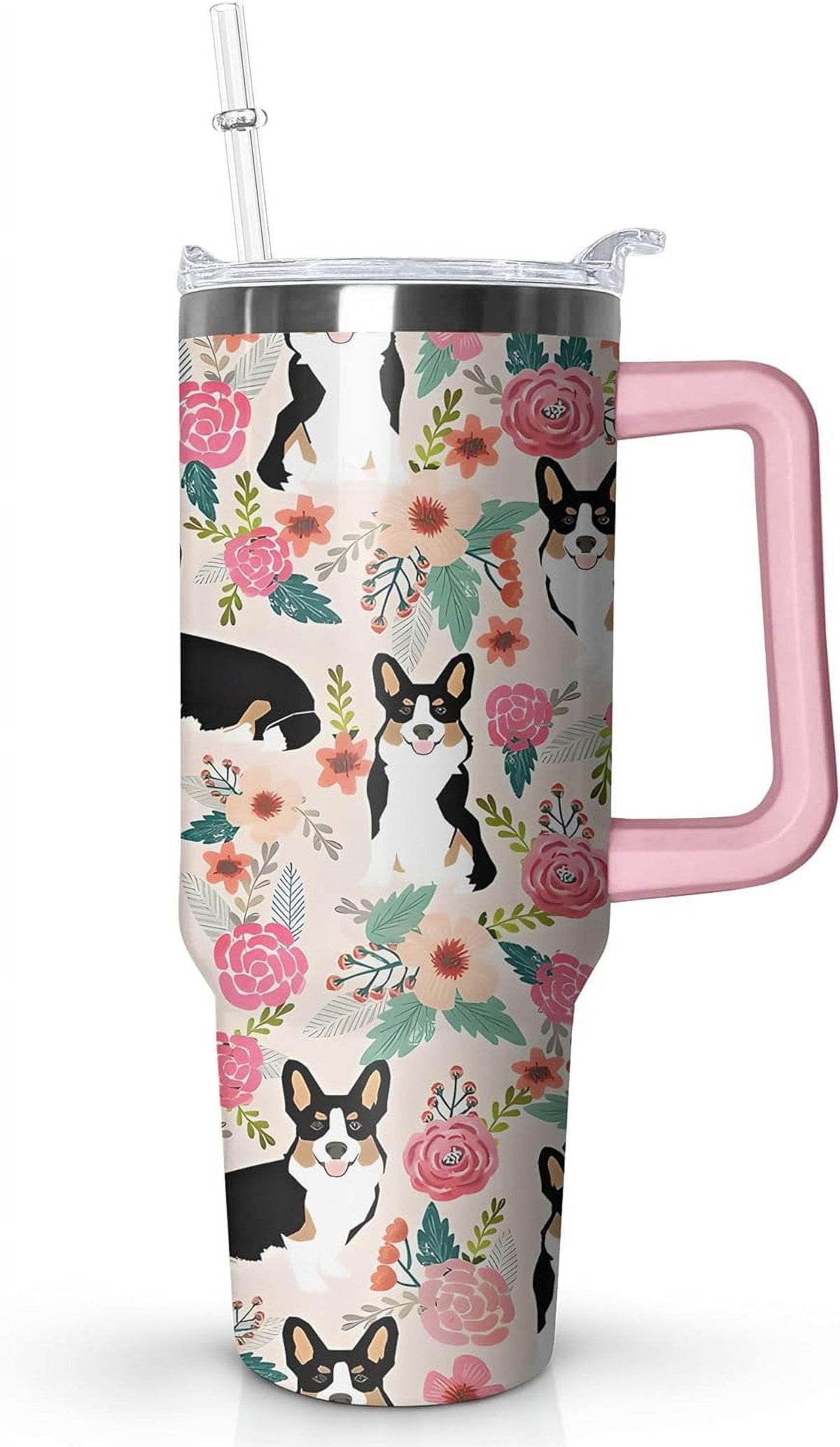 40 oz Cute Strawberry Cow Tumbler with Handle and Straw, Stainless