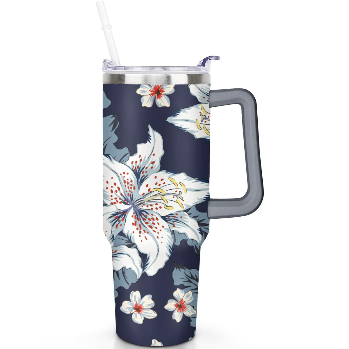 40 oz Hawaii Tropical Plants Tumbler with Handle, Flip Straw Lid, Vacuum Insulated Leak Proof Stainless Steel Cup, Travel Gif