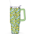 40 oz Lemon Theme Tumbler Spill Proof Lid 40oz Lemon Tumbler with Handle & Straw Double Insulated Travel Coffee Cup Lemon Lov