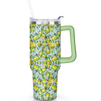 40 oz Lemon Theme Tumbler Spill Proof Lid 40oz Lemon Tumbler with Handle & Straw Double Insulated Travel Coffee Cup Lemon Lov