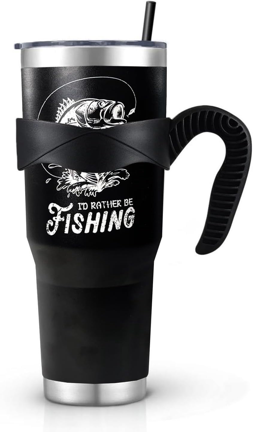 40 oz Tumbler With Handle,Fishing Gifts for Men, Fishing American Flag Stainless Steel Cups Mug Vacuum Insulated Stainless St
