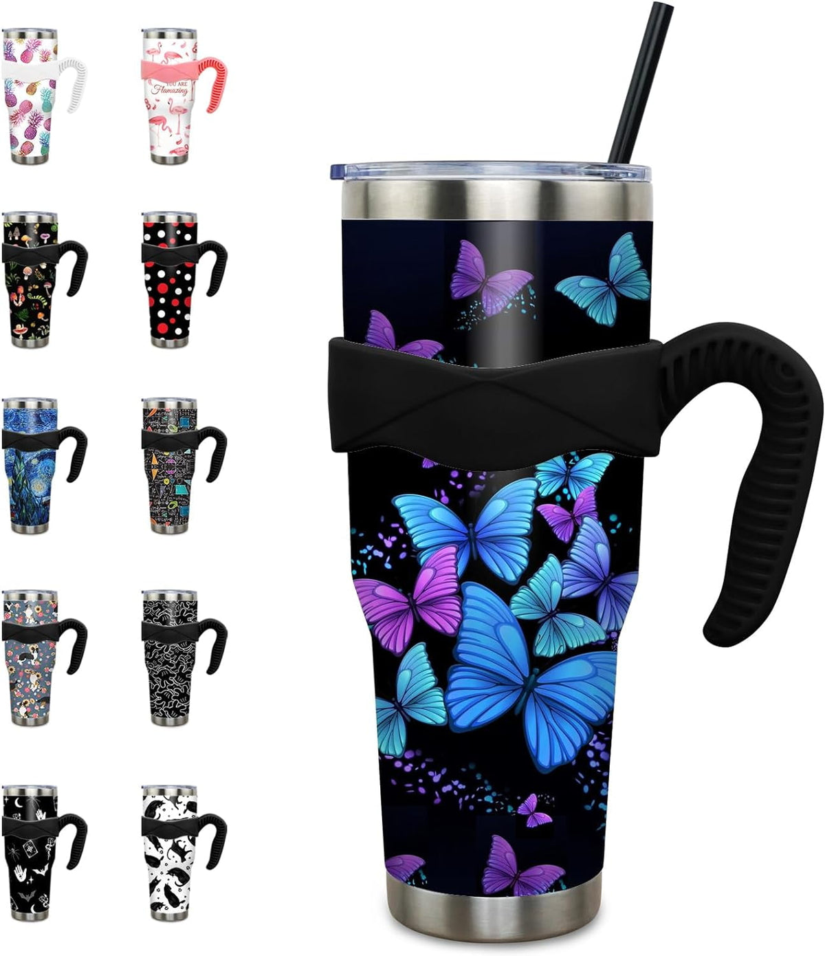 40 oz Tumbler with Handle and Straw 40oz Pink Flamingo Cup