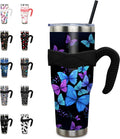 40 oz Tumbler with Handle and Straw 40oz Blue Purple Butterfly Cup Insulated Coffee Travel Mug Spill Proof Leak Proof 40 ounc