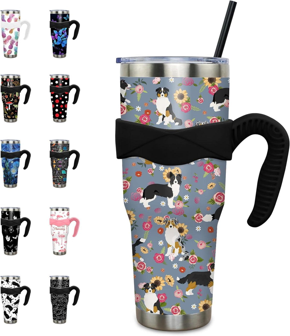 40 oz Tumbler with Handle and Straw 40oz Pink Flamingo Cup