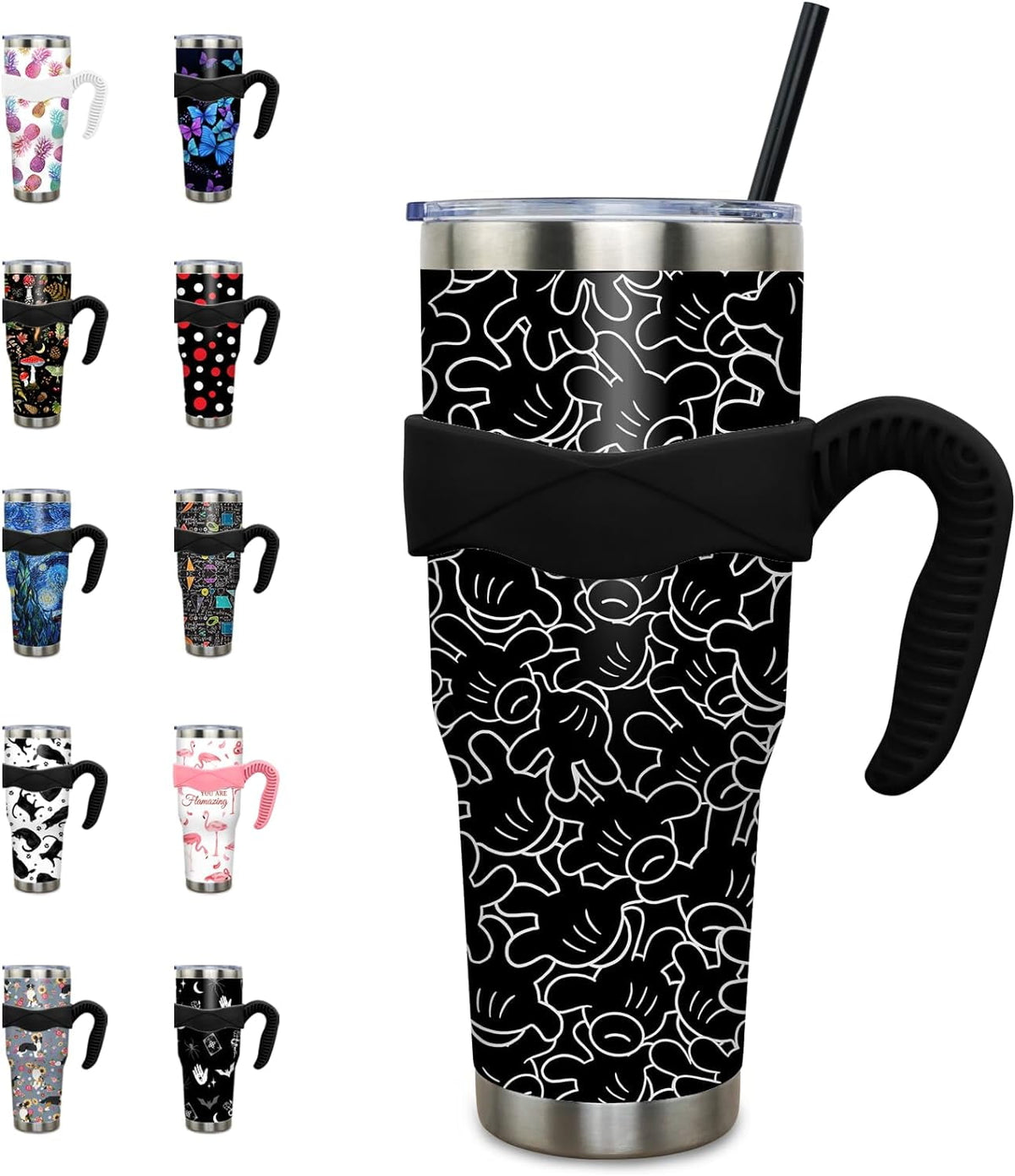 40 oz Tumbler with Handle and Straw 40oz Pink Flamingo Cup