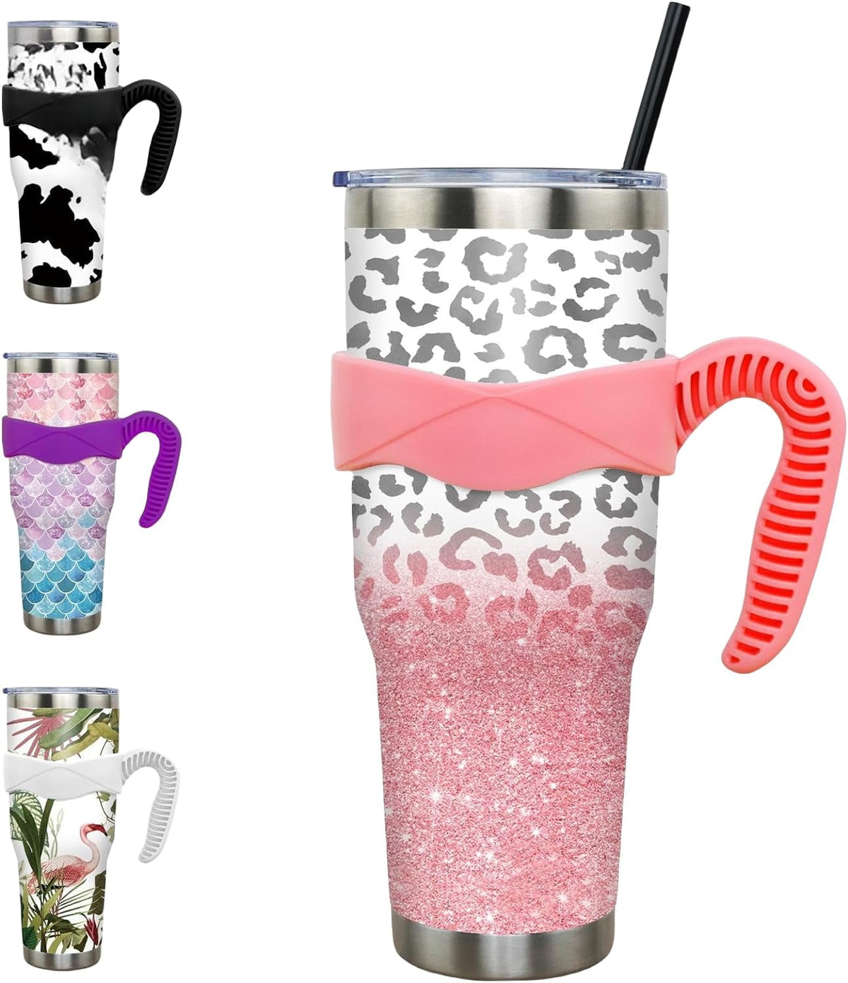 40 oz Tumbler with Handle and Straw 40oz Pink Flamingo Cup