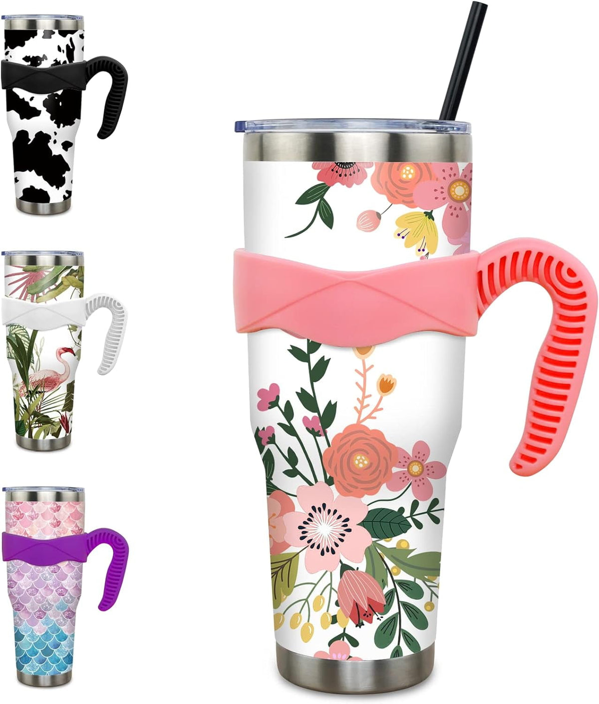 40 oz Tumbler with Handle and Straw 40oz Blue Purple Butterfly