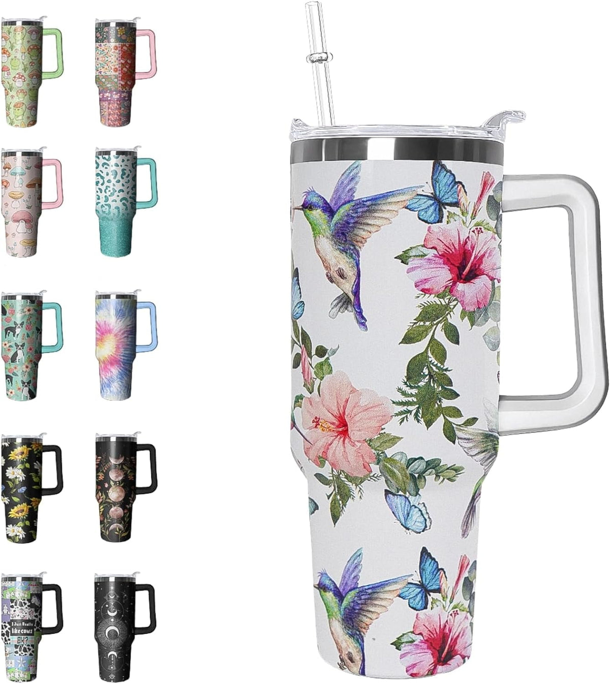 40 oz Tumbler with Handle and Straw Leak Proof Tumbler 40 oz Insulated Cup with Handle Hummingbird Coffee Travel Mug 40 oz Hu
