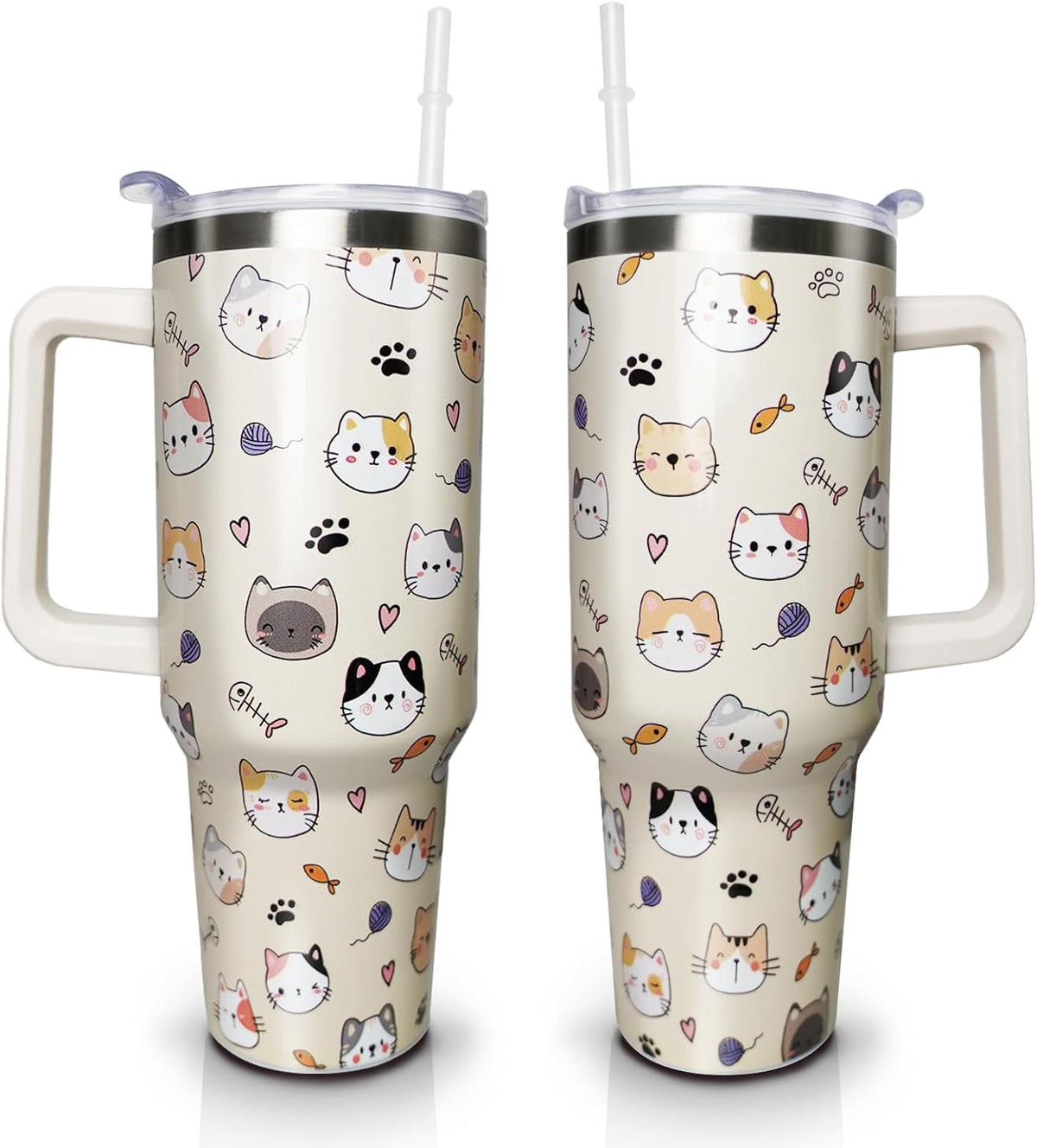 40 oz Tumbler with Handle and Straw Lid, Purple Butterfly Insulated
