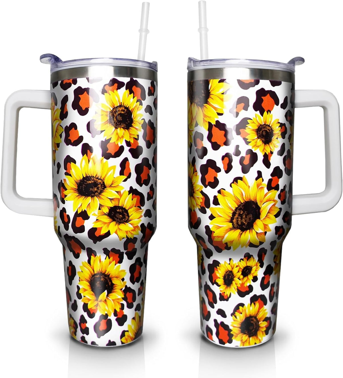 40 oz Tumbler with Handle and Straw Lid, Purple Butterfly Insulated