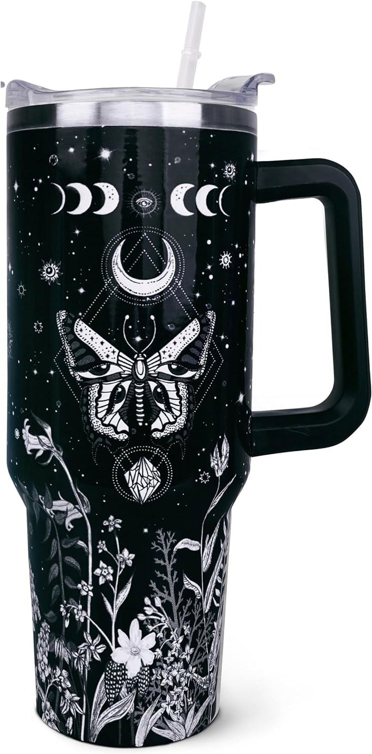 40 oz Tumbler with Handle and Straw, Highland Cow Tumbler