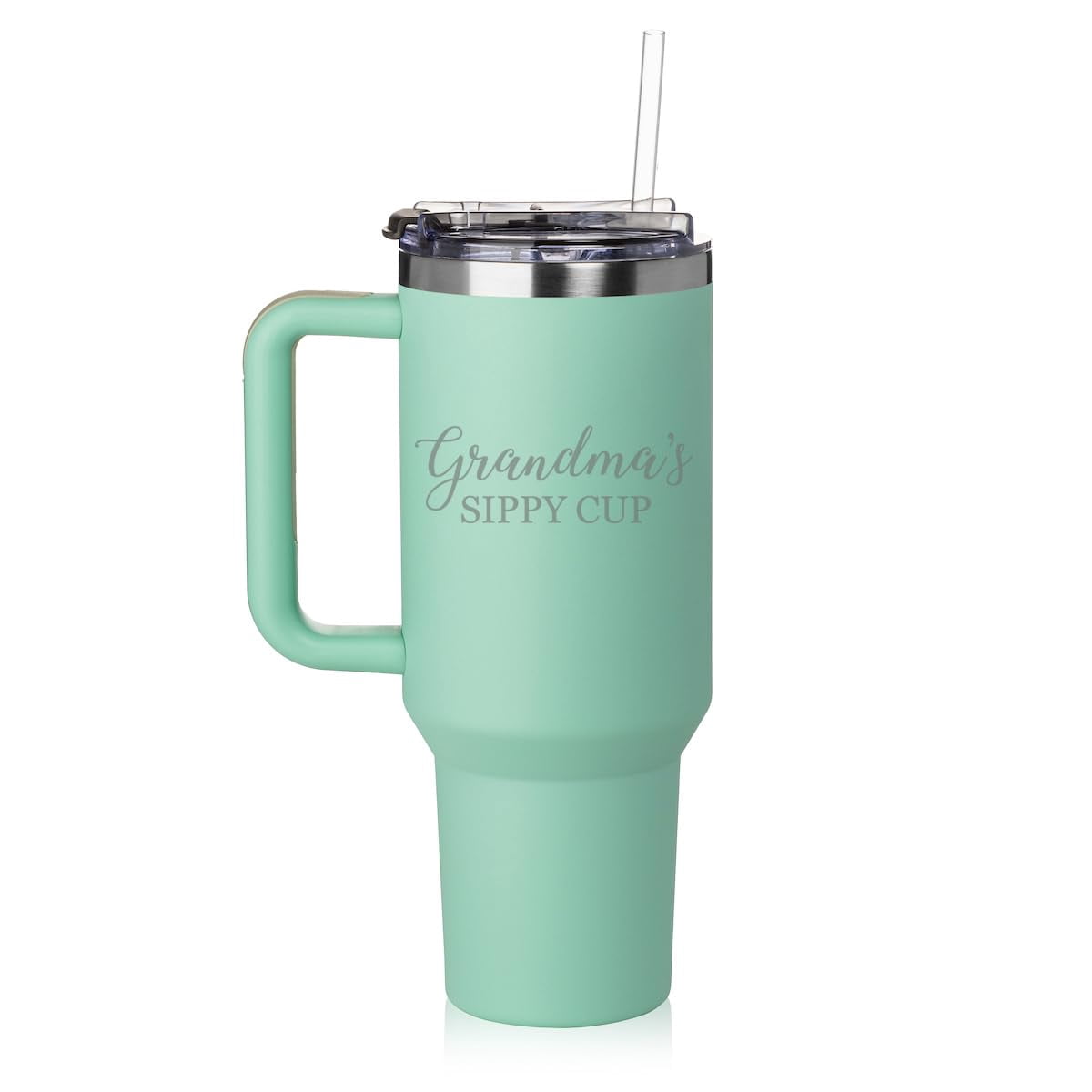 40 oz Tumbler with Handle and Straw Lid Stainless Steel Insulated Travel Mug Cup Grandma's Sippy Cup Grandmother Funny (Sea F