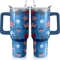 40oz American Flag 4th of july Tumbler With Handle and Straw, Gifts For Memorial Day Veterans day Independence day, Patriots 