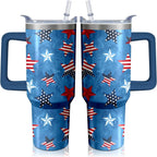 40oz American Flag 4th of july Tumbler With Handle and Straw, Gifts For Memorial Day Veterans day Independence day, Patriots 