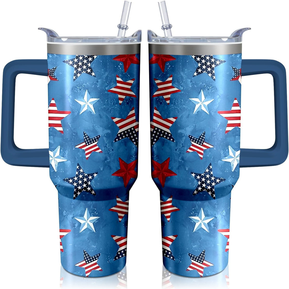 40oz American Flag 4th of july Tumbler With Handle and Straw, Gifts For Memorial Day Veterans day Independence day, Patriots 