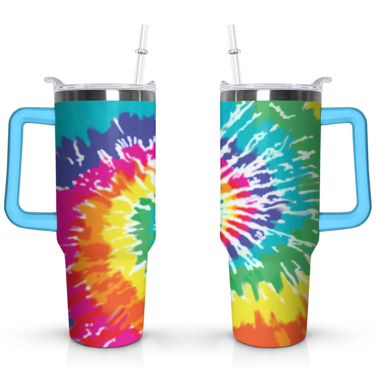 40oz Boho Tie Dye Stainless Steel Flip Straw Tumbler Spill Proof Travel Cup Double Wall Vacuum Insulated Coffee Mug with Top 
