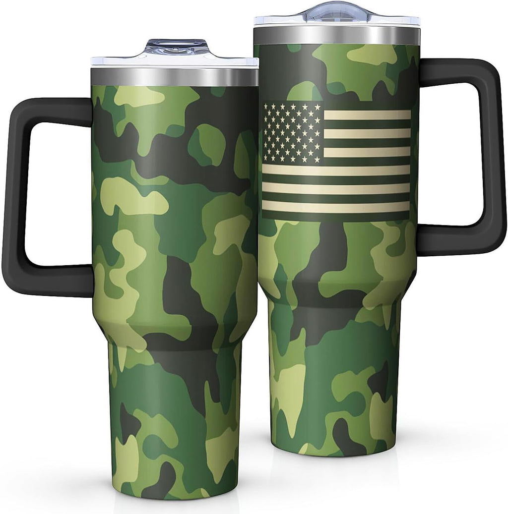 40oz Camo American Flag Tumbler, Patriotic Military Gifts For Veterans, Policemen And Policewomen Gifts From Family Friends,S