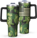 40oz Camo American Flag Tumbler, Patriotic Military Gifts For Veterans, Policemen And Policewomen Gifts From Family Friends,S