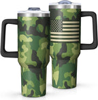 40oz Camo American Flag Tumbler, Patriotic Military Gifts For Veterans, Policemen And Policewomen Gifts From Family Friends,S