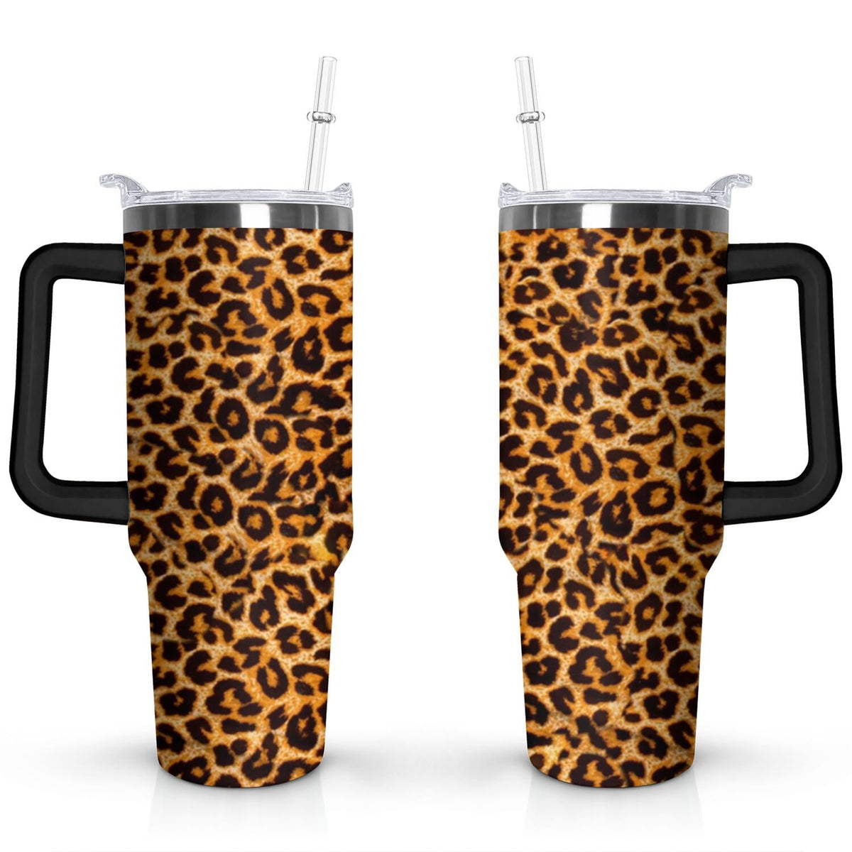 40oz Fashion Leopard Pattern Stainless Steel Flip Straw Tumbler Spill Proof