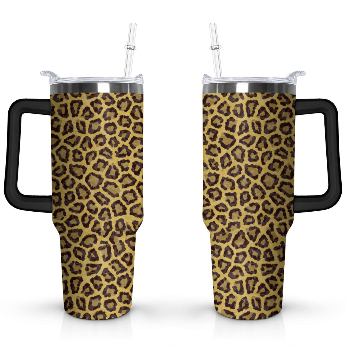 40oz Fashion Leopard Pattern Stainless Steel Flip Straw Tumbler Spill Proof