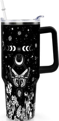 40oz Goth Gothic Tumbler with Handle and Straw, Stainless Steel Vacuum Insulated Flip Straw Butterfly Moon Tumbler, Spill Pro