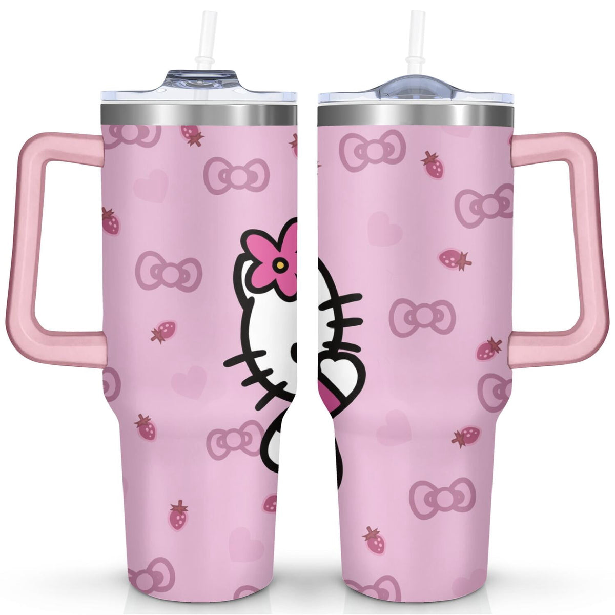 40oz Hello Kawaii Cat Cute Stainless Steel Tumbler with Lid and Straw,Spill Proof Travel Cup Double Wall Vacuum Insulated Cof