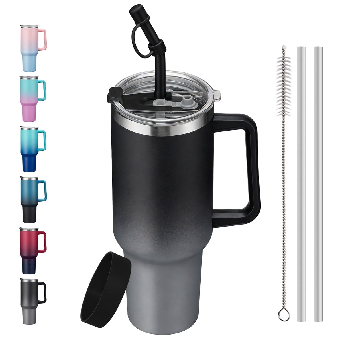 SUNSOC 40oz Insulated Tumbler with Handle and Straw – Stainless Steel