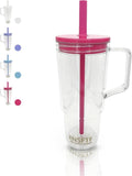 40oz Insulated Clear Tumbler with Handle and Lid & Straw, Reusable Travel Mug for Cold and Hot Drinks, Double-Wall Plastic Wa