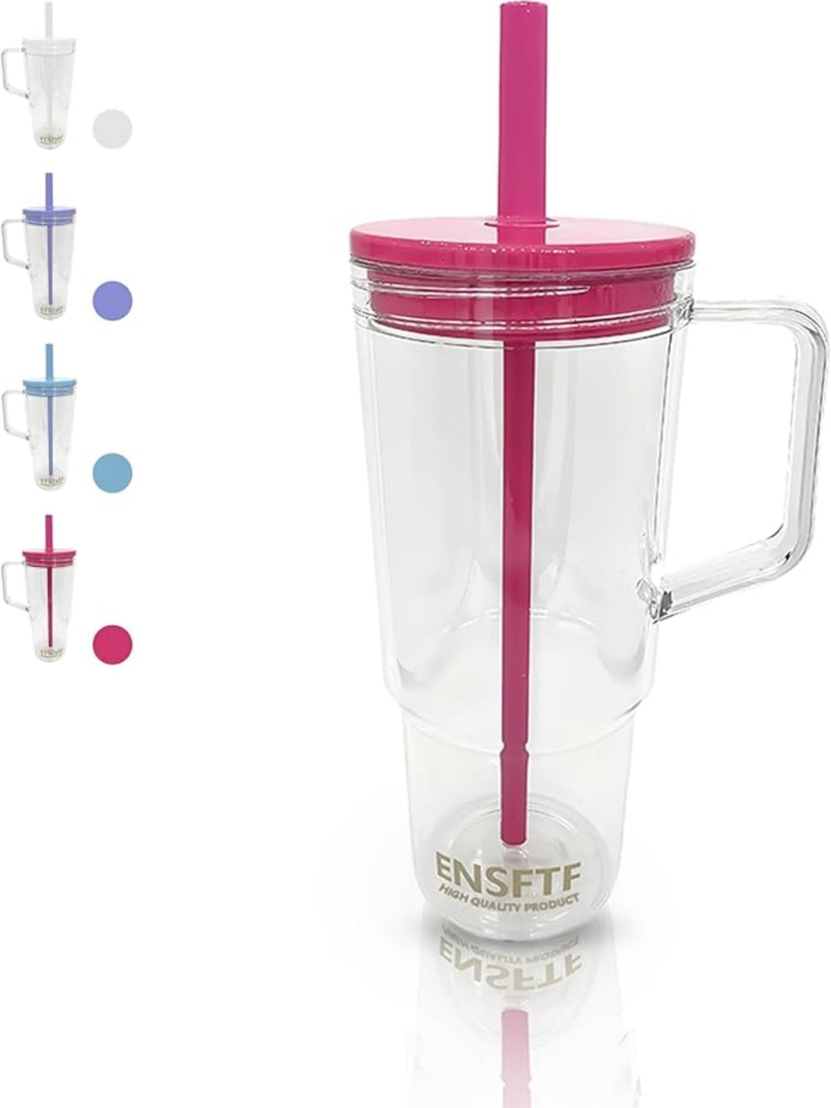 40oz Insulated Clear Tumbler with Handle and Lid & Straw, Reusable Travel Mug for Cold and Hot Drinks, Double-Wall Plastic Wa