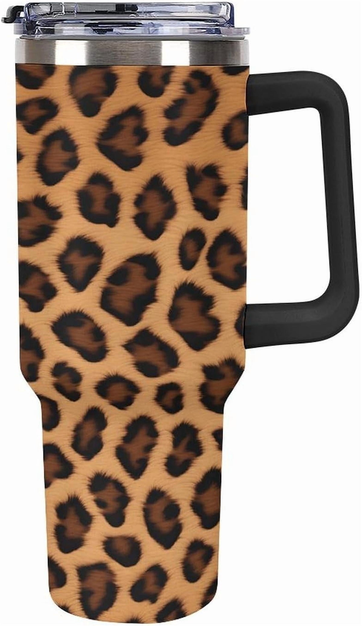 40oz Insulated Stainless Steel Tumbler with Handle, Abstract Brown Leopard Print Leakproof Water Bottles Travel Mug with Lid 