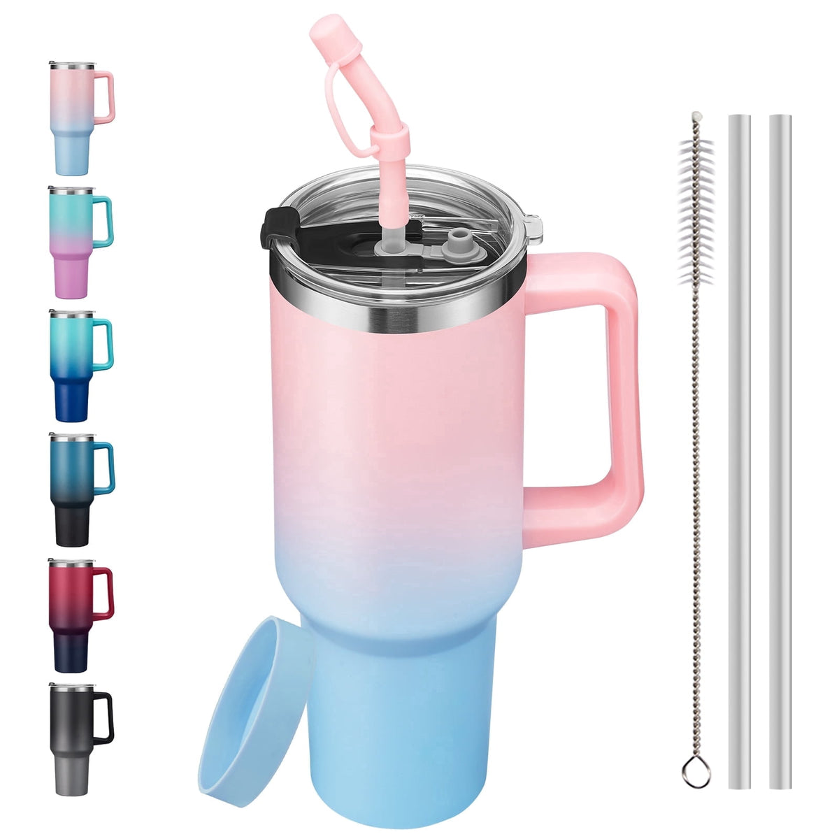 SUNSOC 40oz Insulated Tumbler with Handle and Straw – Stainless Steel