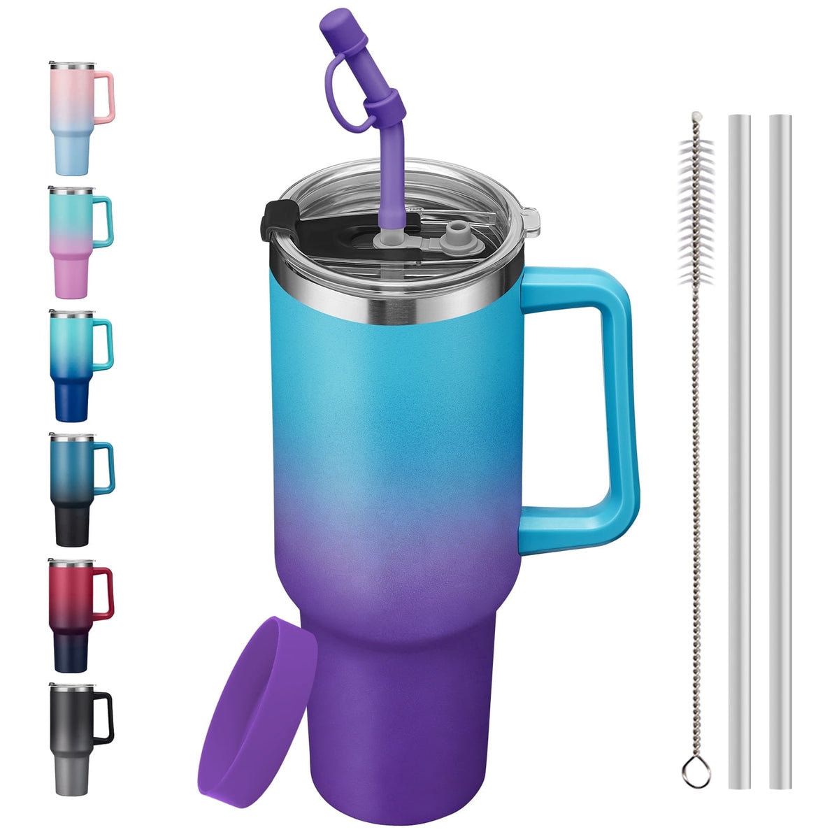 SUNSOC 40oz Insulated Tumbler with Handle and Straw – Stainless Steel