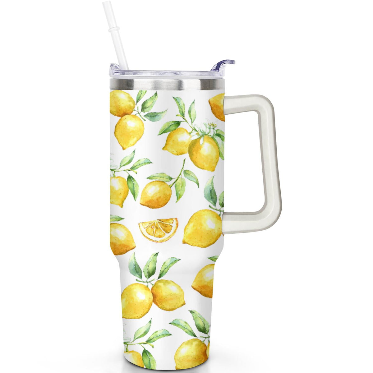 40oz Lemon Tumbler Lemon Theme 40 oz Tumbler with Handle & Straw Spill Proof Lid Double Insulated Mug Gifts for Lemon Men Wom