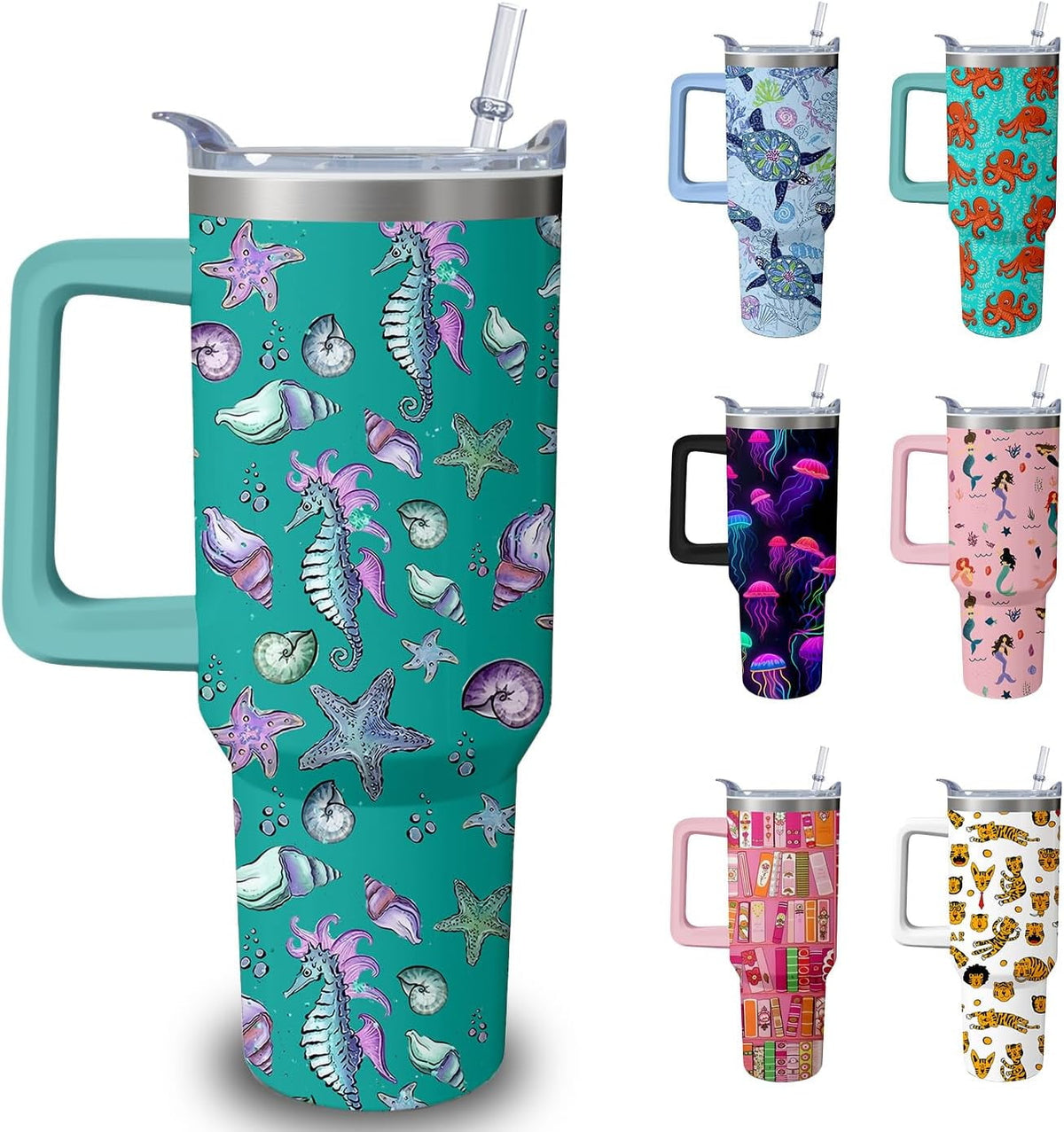 40oz Cute Highland Cow Tumbler with Handle and Straw, Animal Lovers