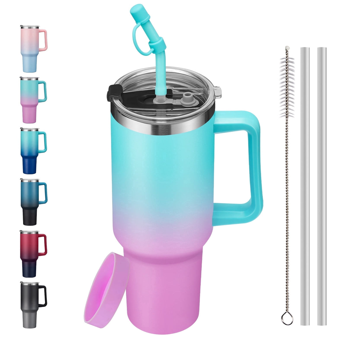 SUNSOC 40oz Insulated Tumbler with Handle and Straw – Stainless Steel